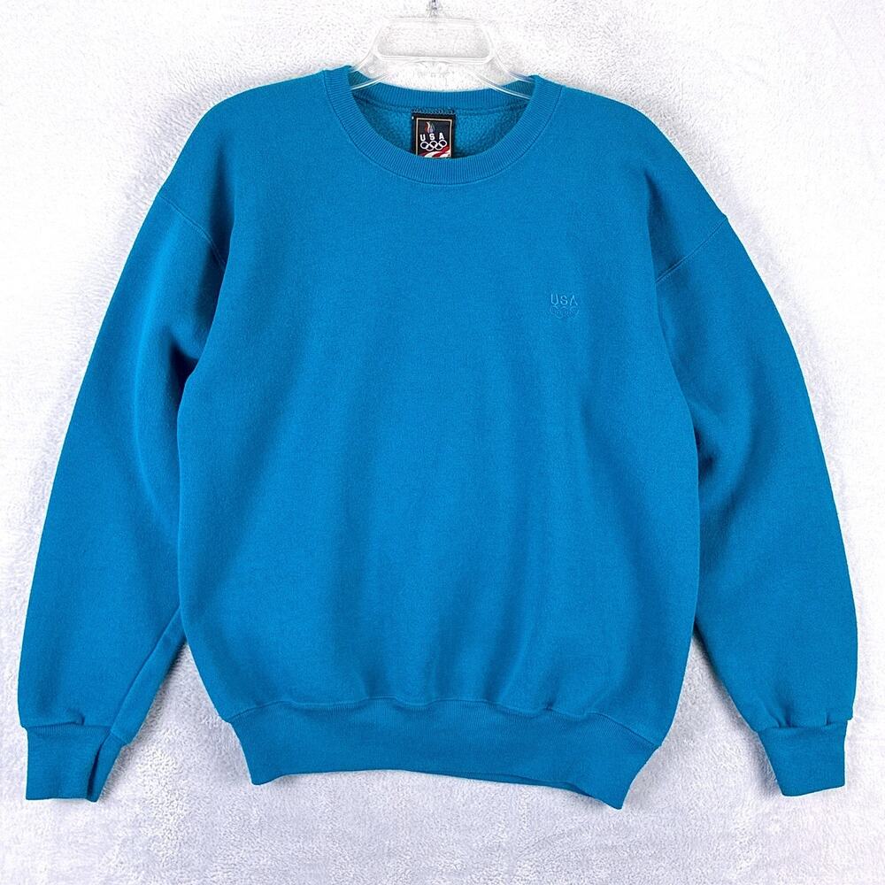 VTG JC Penney Olympics Sweatshirt Mens L Blue Embroidered Preppy Classic 80s USA